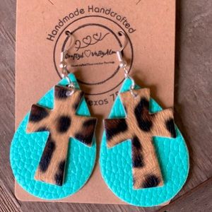 Cute Cut-Outs Cross & Teardrop Faux Leather Lightweight Handmade Earrings